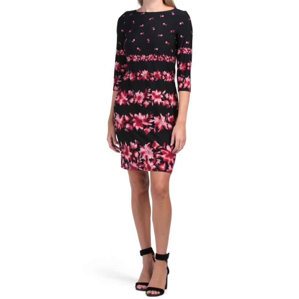 New! London Times Women's Boat Neck Floral Print Mini Dress - Picture 2 of 8